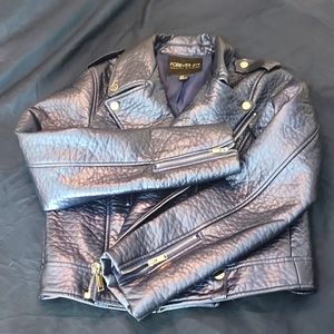 Blue Metallic Motorcycle faux leather jacket